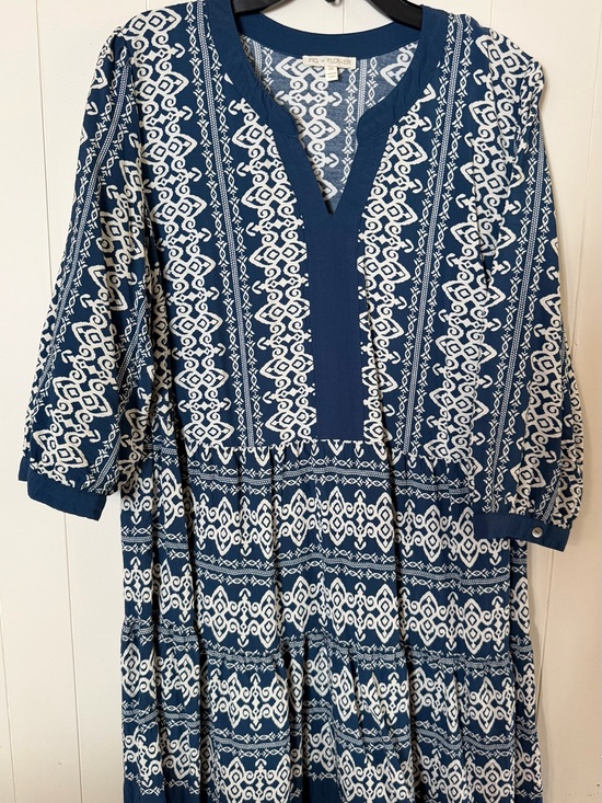fig and flower Dresses & Skirts - fig and flower Indigo Blue & White Patterned Midi Dress